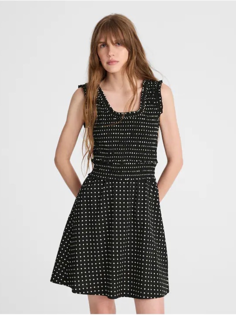 Madewell Ruffled Scoopneck Mini Dress in Dot size 0 Button Replacement Needed